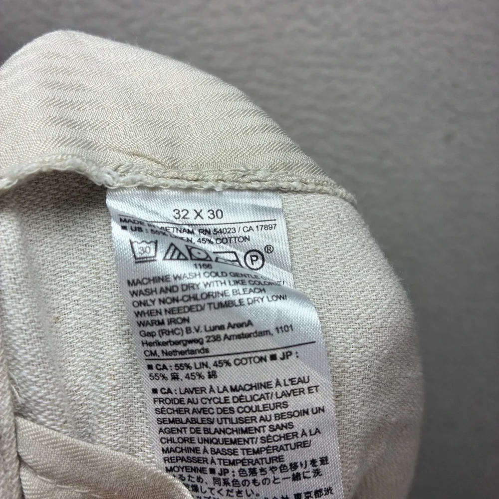 Banana Republic Linen Blend Pants Men 32x30 Beige Slim Straight Chino Summer